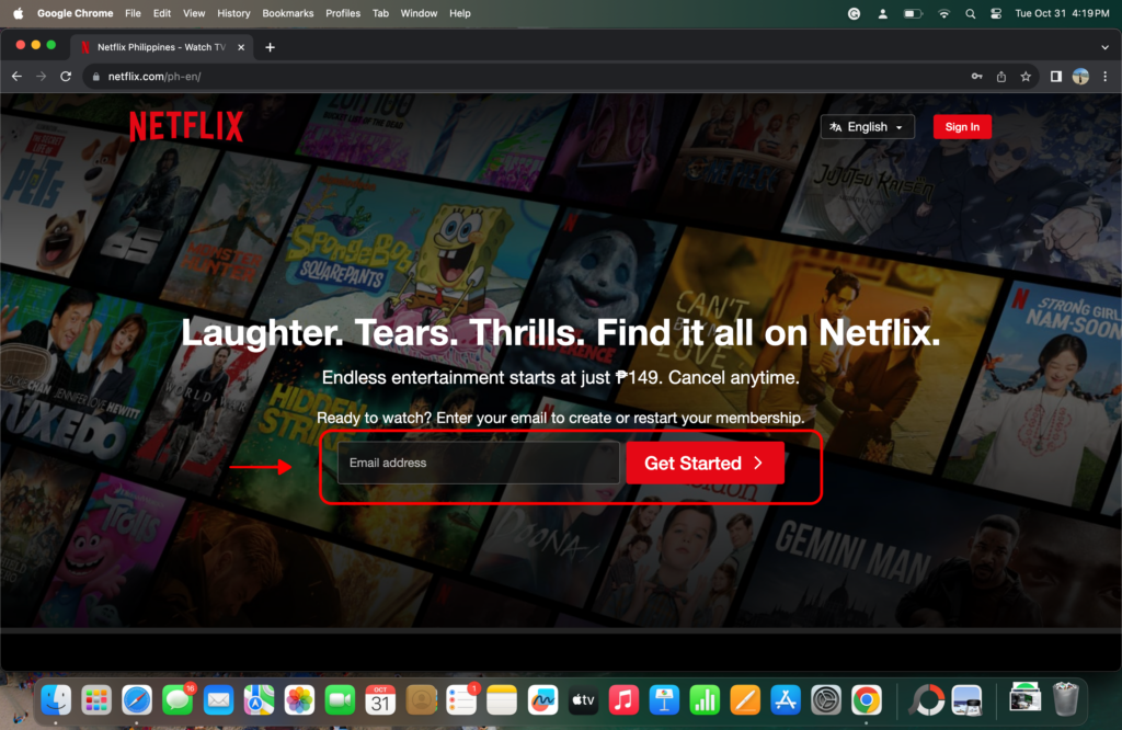open your browser to netflix.com/signup
